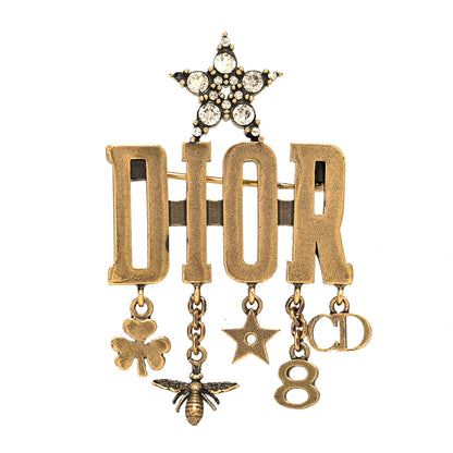 Christian Dior Metal Crystal Dio(r)evolution Logo Brooch Antique Gold 1 of 4