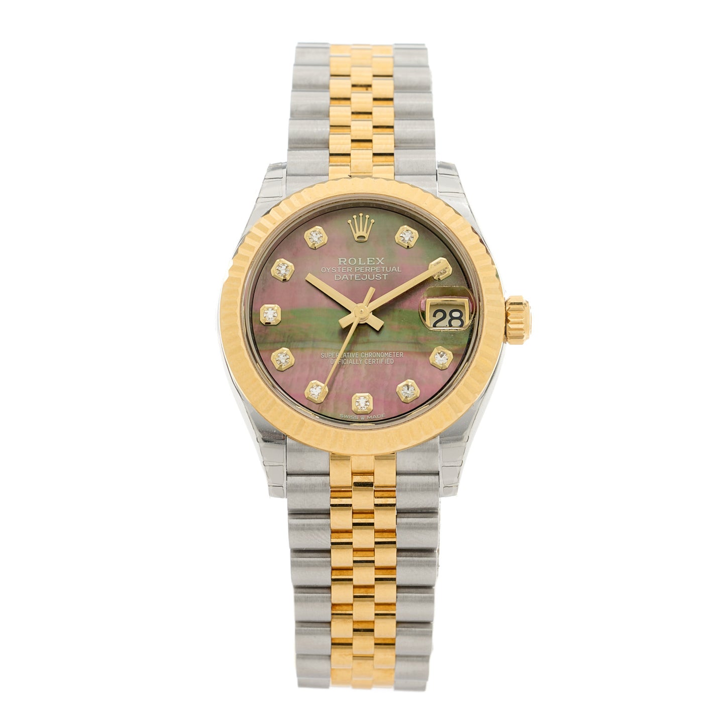 Stainless Steel 18K Yellow Gold Diamond Black Mother of Pearl 31mm Oyster Perpetual Datejust Watch 278273