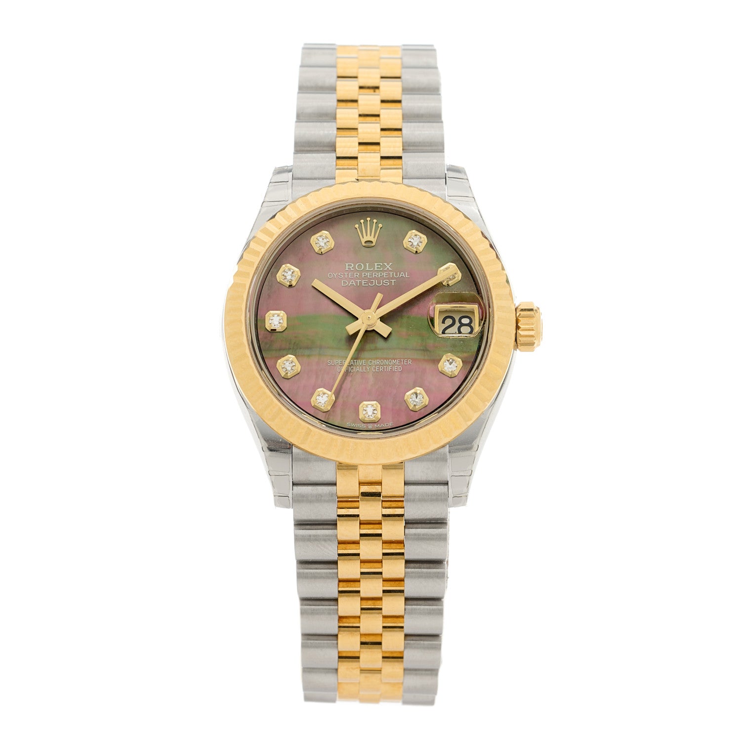 Rolex Stainless Steel 18K Yellow Gold Diamond Black Mother of Pearl 31mm Oyster Perpetual Datejust Watch 278273 1 of 5