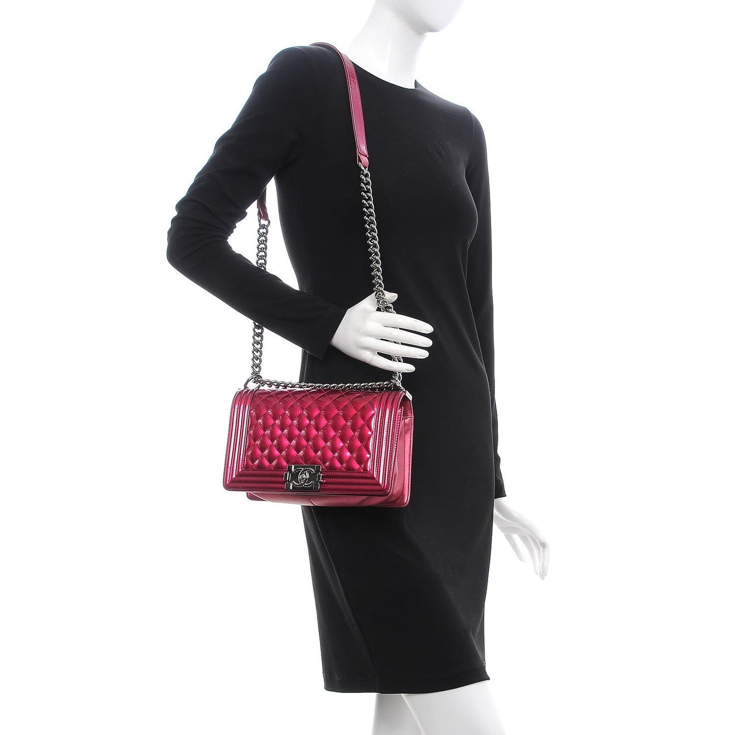 Metallic Patent Calfskin Quilted Medium Boy Flap Pink