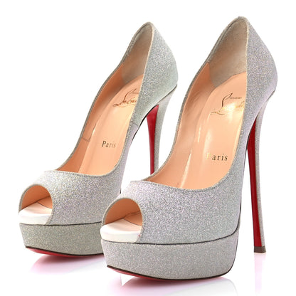 Christian Louboutin Mini Glitter Lady Peep 150 Pumps 37 Ivory 3 of 9