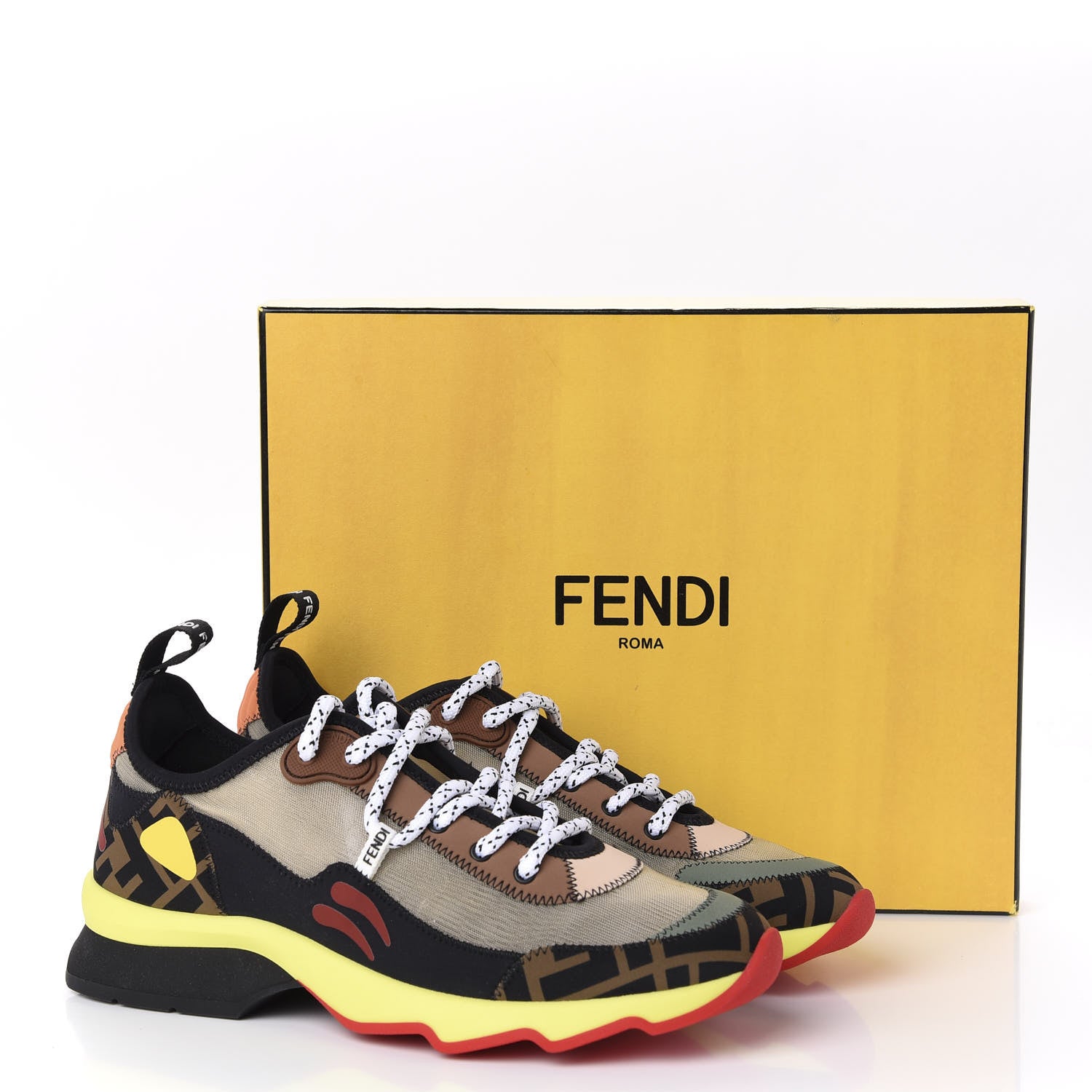 Fendi Technical Mesh Lycra FFreedom Patchwork Sneakers 38 Nude Tobacco Black 10 of 10