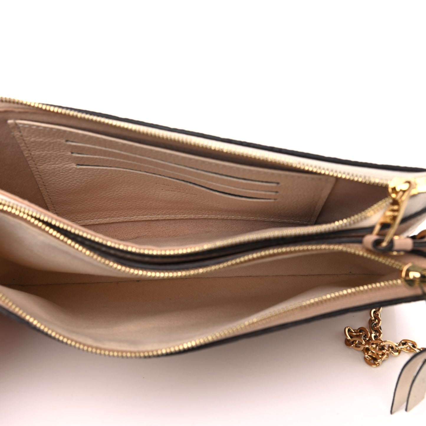 Empreinte Double Zip Pochette Beige Rose Creme