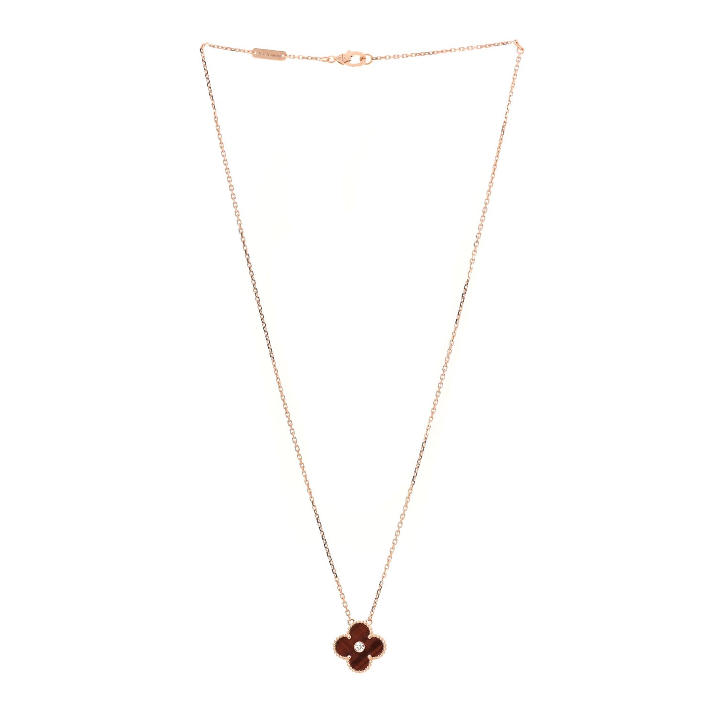 18K Rose Gold Diamond Bulls Eye Vintage Alhambra Pendant Necklace