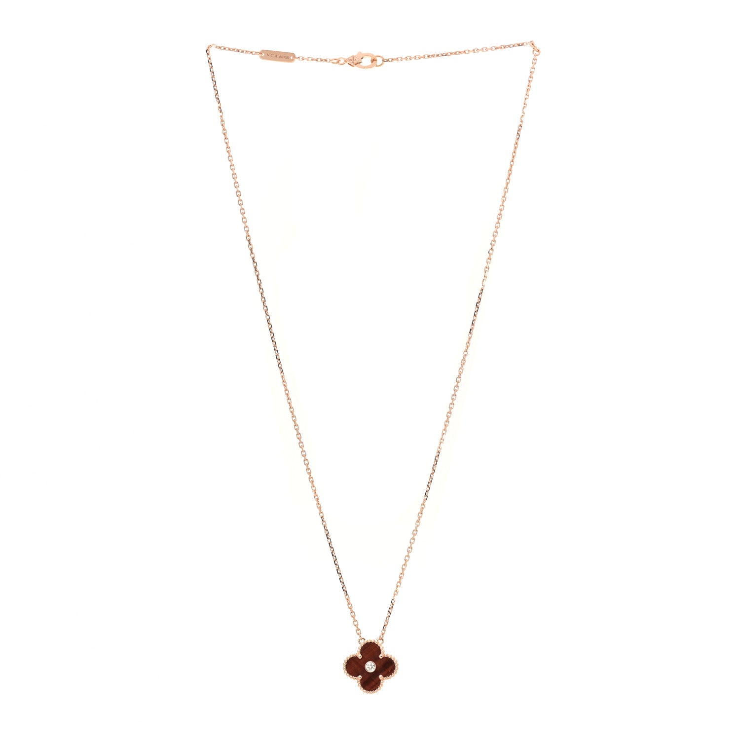 Van Cleef & Arpels 18K Rose Gold Diamond Bulls Eye Vintage Alhambra Pendant Necklace 3 of 6