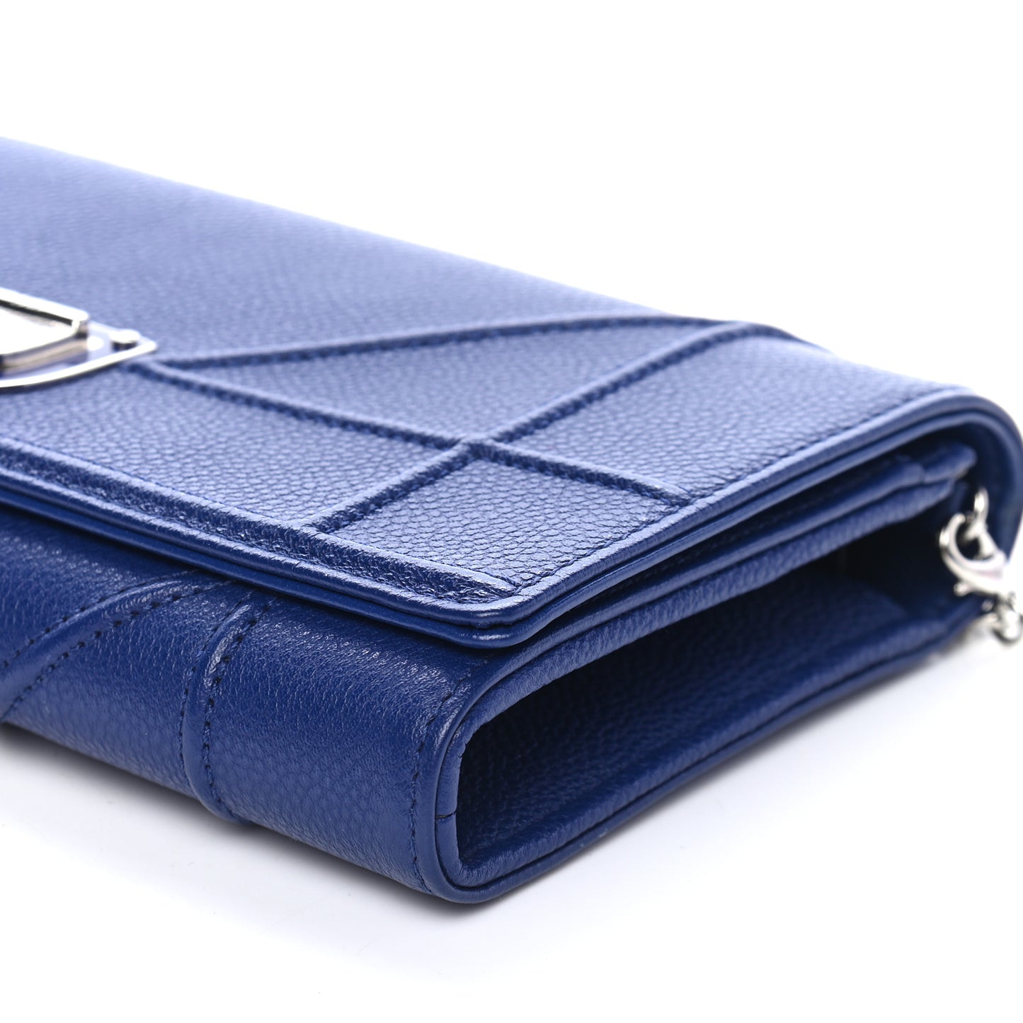 Grained Calfskin Diorama Croisiere Chain Wallet Blue