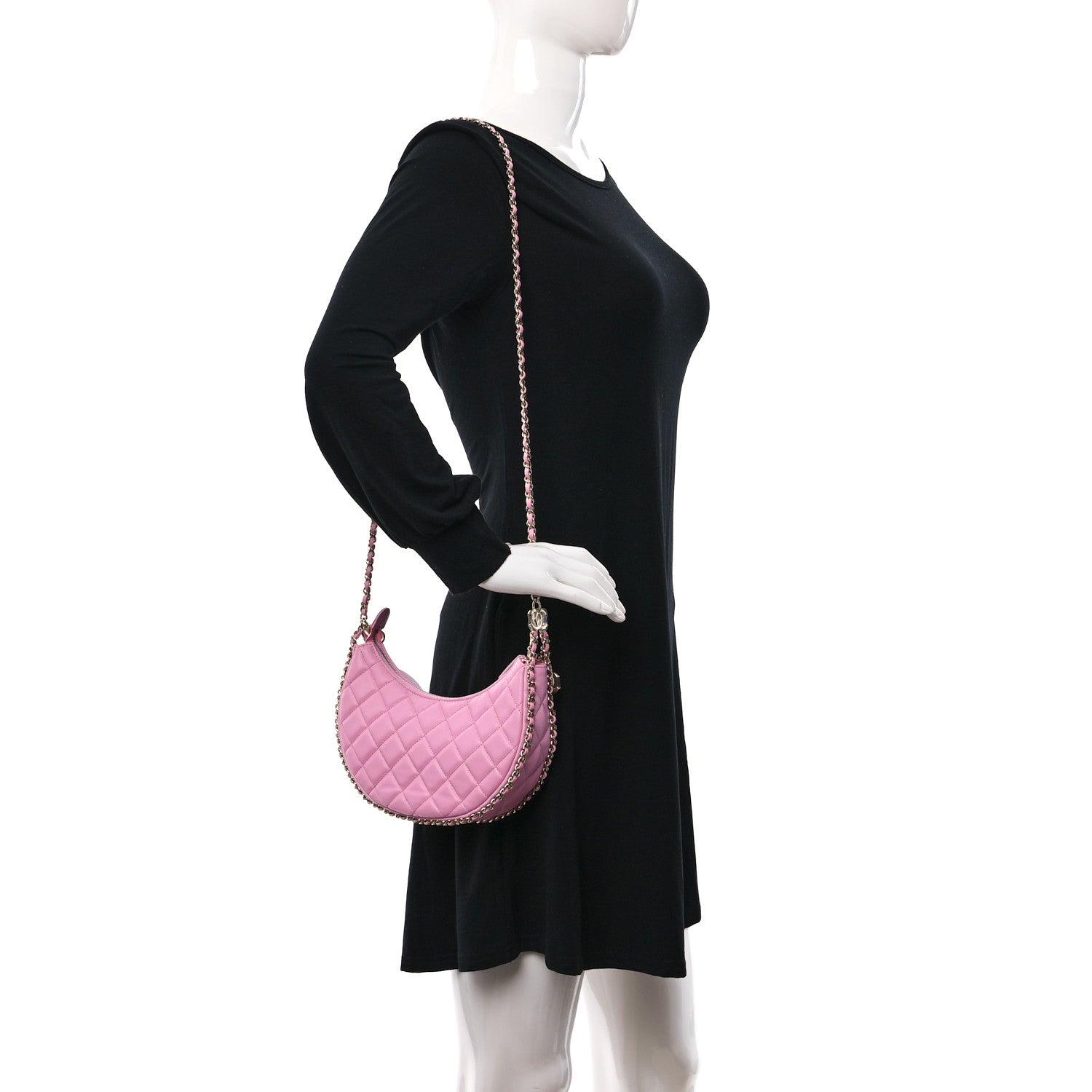 Chanel Lambskin Quilted Small Hobo Bag Pink 2 of 9