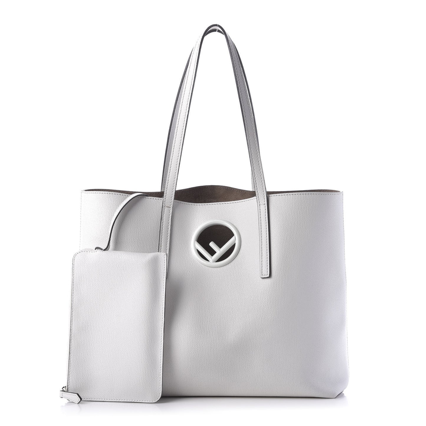 Vitello Vienna Enamel F is Fendi Shopping Tote White Taupe