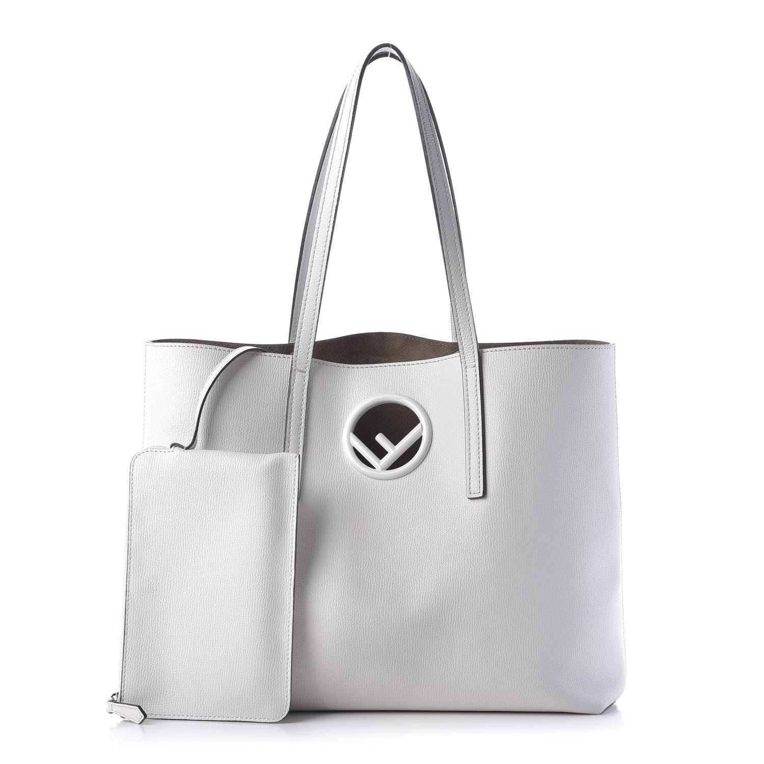 Fendi Vitello Vienna Enamel F is Fendi Shopping Tote White Taupe 1 of 10