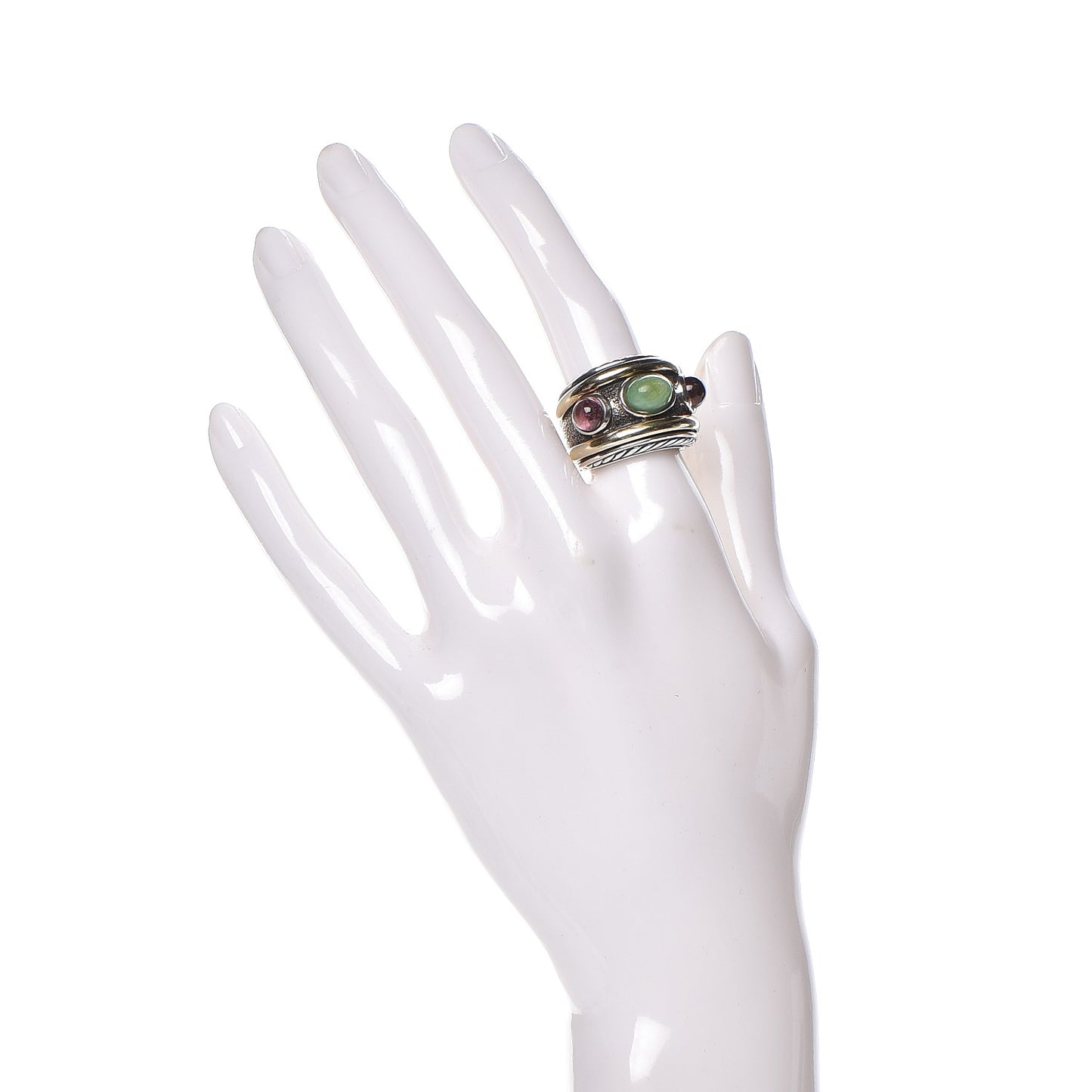 Sterling Silver 14K Yellow Gold Tourmaline Green Onyx Renaissance Ring 52 6