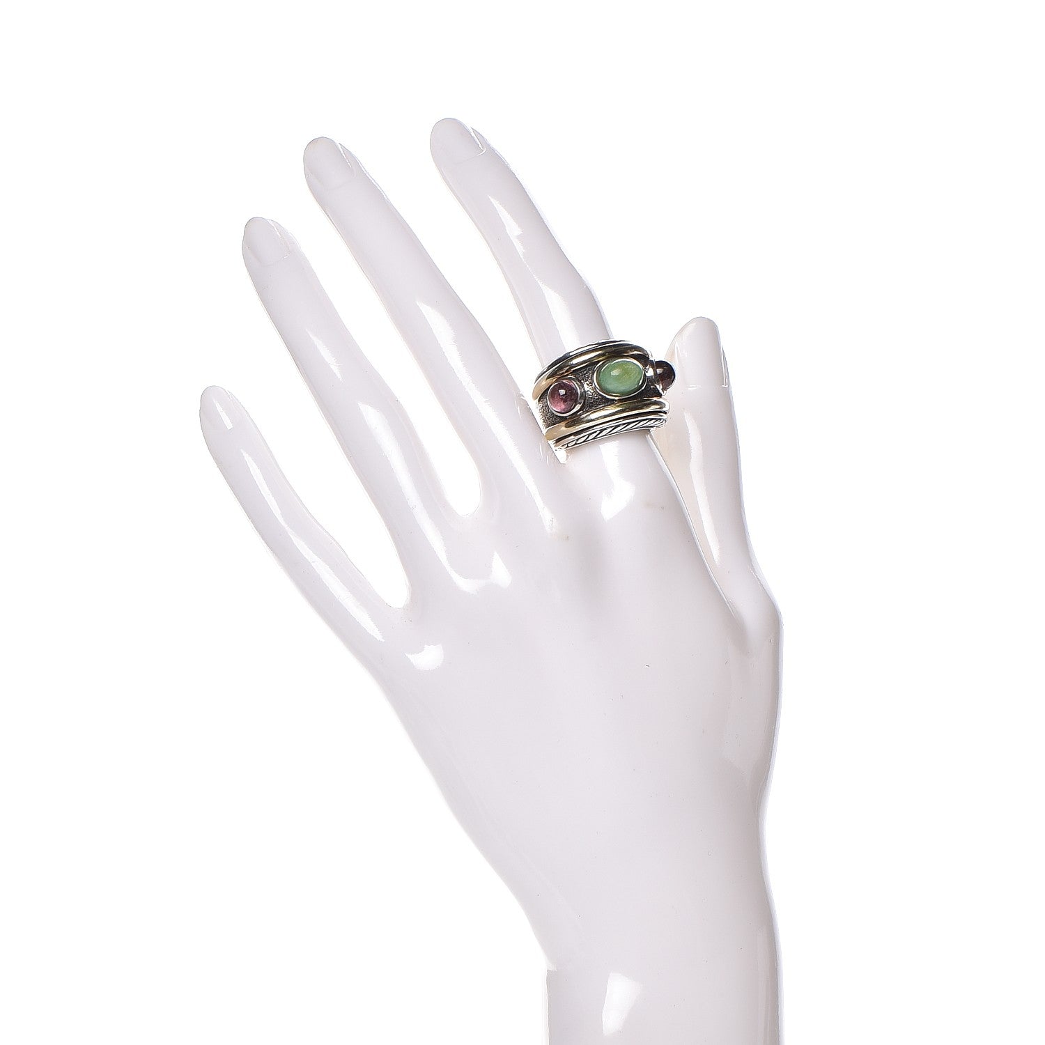 David Yurman Sterling Silver 14K Yellow Gold Tourmaline Green Onyx Renaissance Ring 52 6 2 of 6