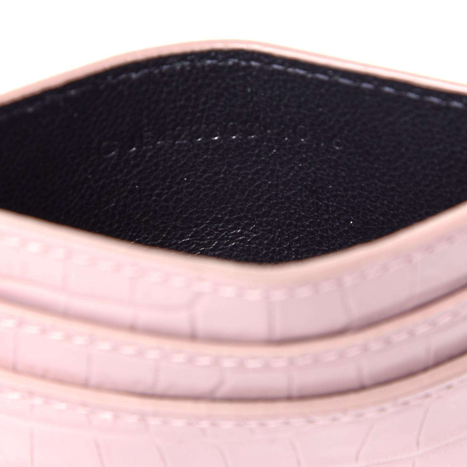 Saint Laurent Calfskin Crocodile Embossed Monogram Card Case Rose Antic 7 of 10