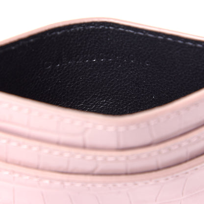 Saint Laurent Calfskin Crocodile Embossed Monogram Card Case Rose Antic 7 of 10