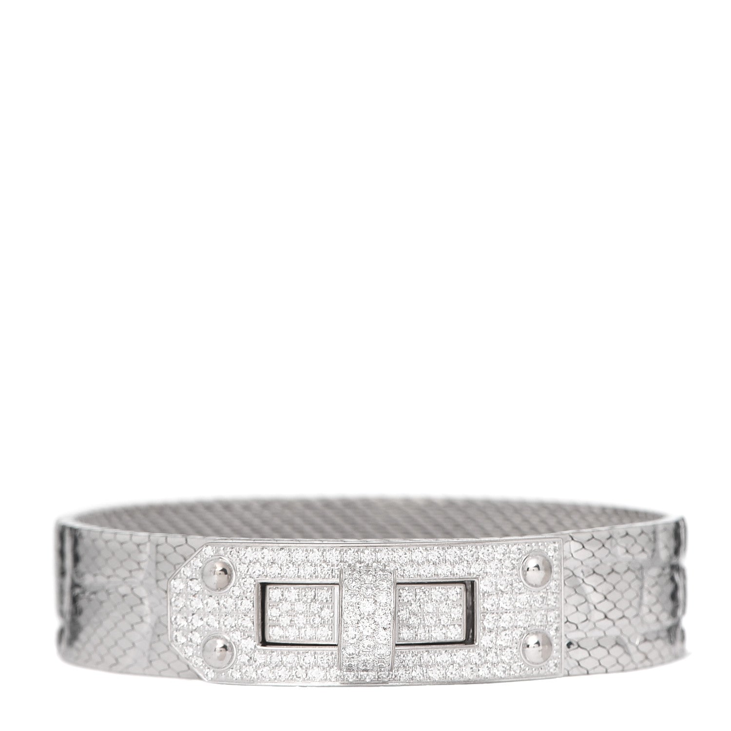Hermes 18K White Gold Diamond MM Kelly Milanese Bracelet SH 1 of 4