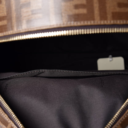 Fendi X FILA Glazed Fabric Vitello Century FF 1974 Mania Pouch Pocket Backpack Mogano Panna Blueberry 5 of 9