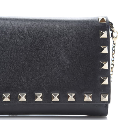 Valentino Garavani Vitello Rockstud Flap Wallet on Chain Black 10 of 10