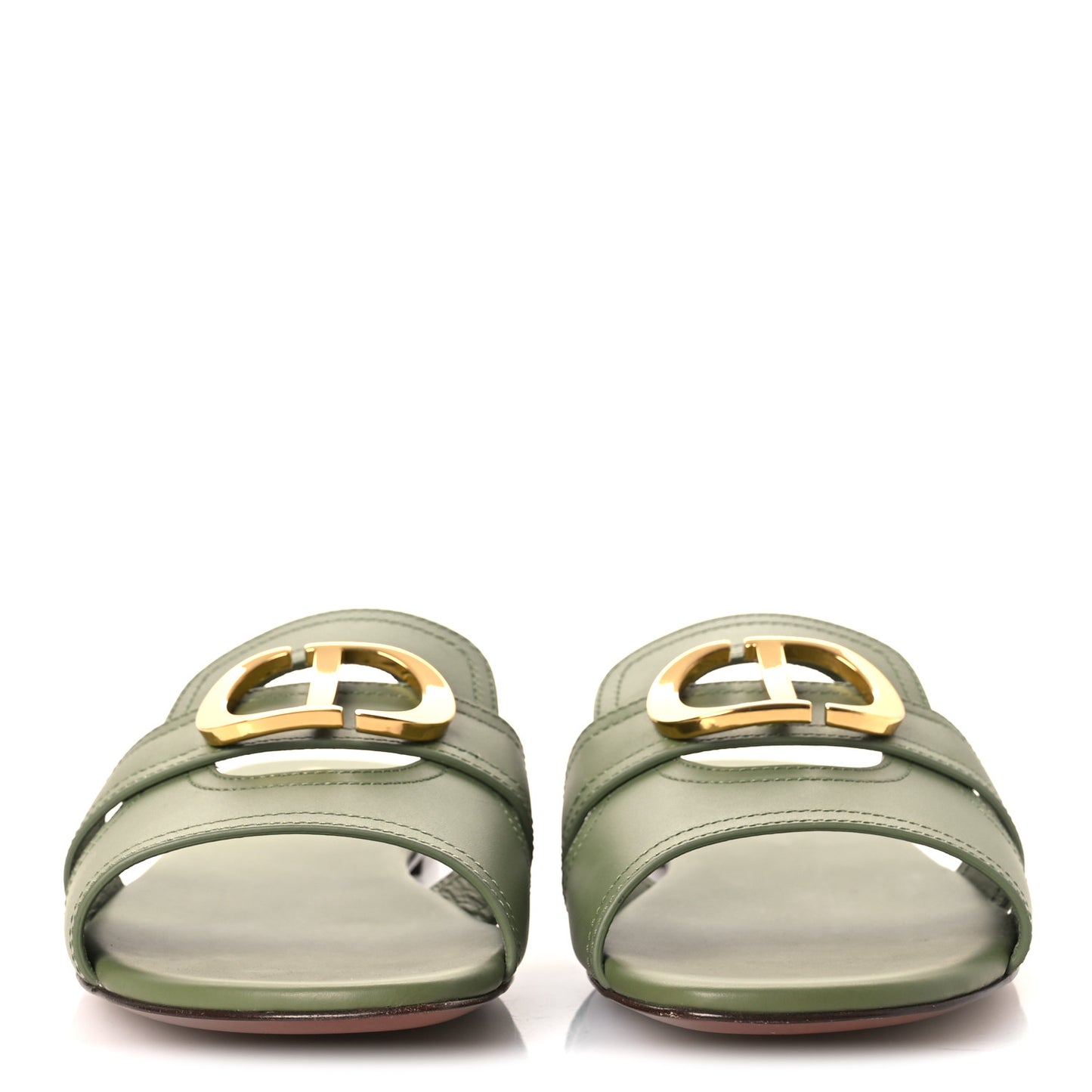 Calfskin 30 Montaigne Flat Slide Sandals 39 Leaf Green