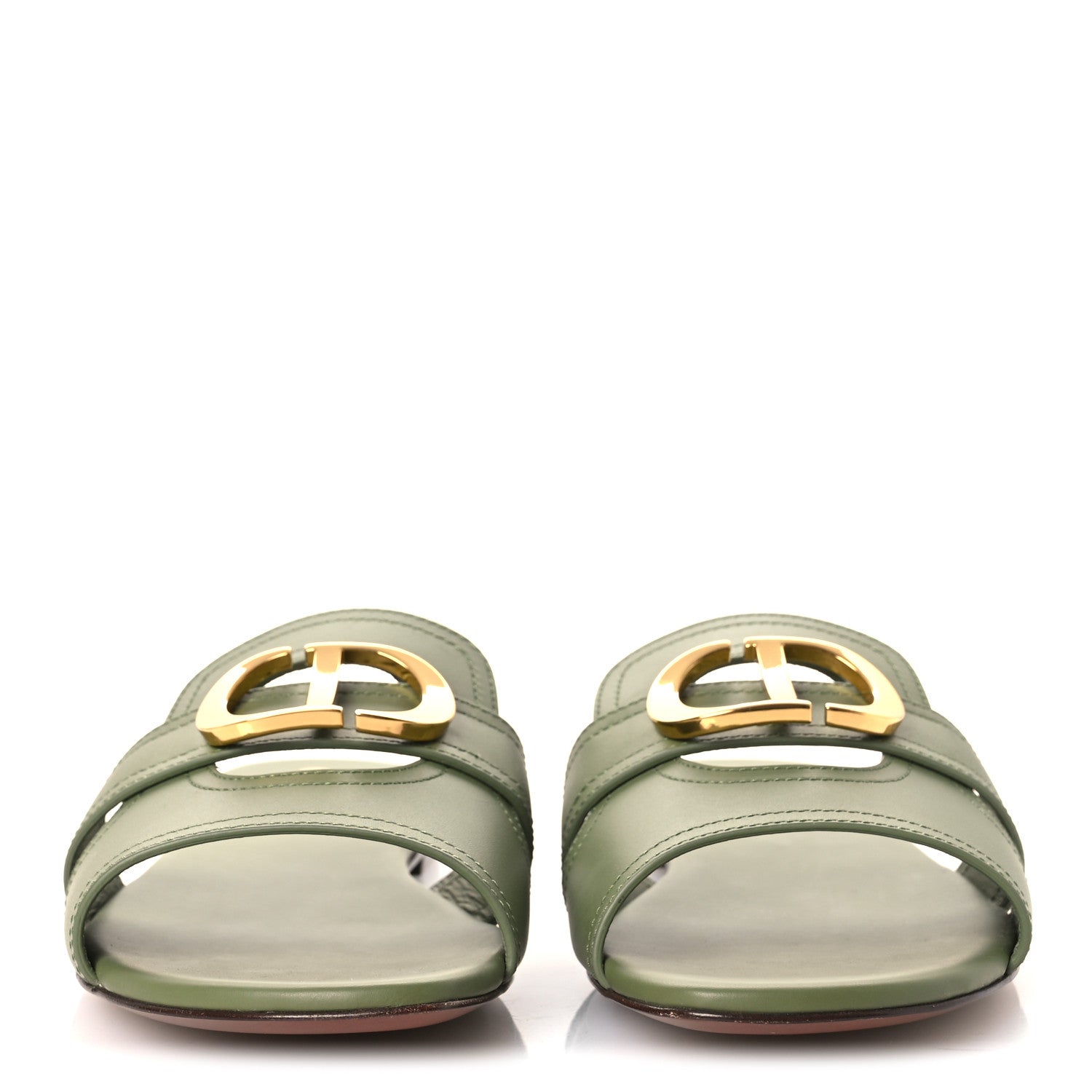 Christian Dior Calfskin 30 Montaigne Flat Slide Sandals 39 Leaf Green 3 of 10