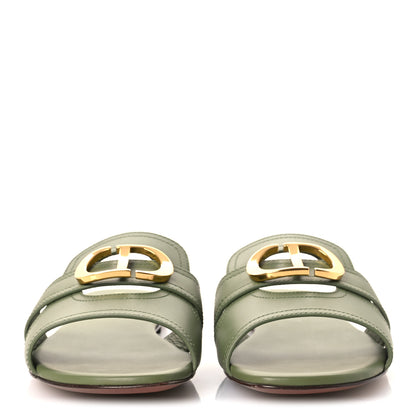 Christian Dior Calfskin 30 Montaigne Flat Slide Sandals 39 Leaf Green 3 of 10