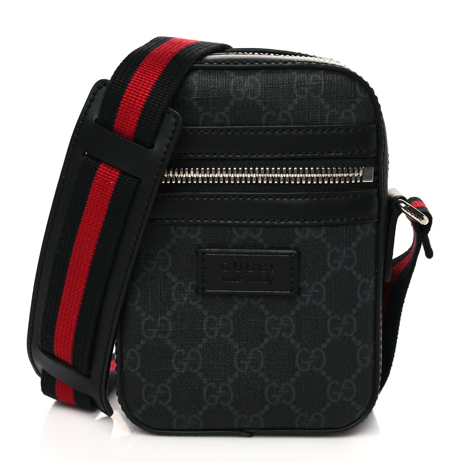 Gucci GG Supreme Monogram Appia Calfskin Web Small Camera Messenger Bag Black Grey 1 of 6