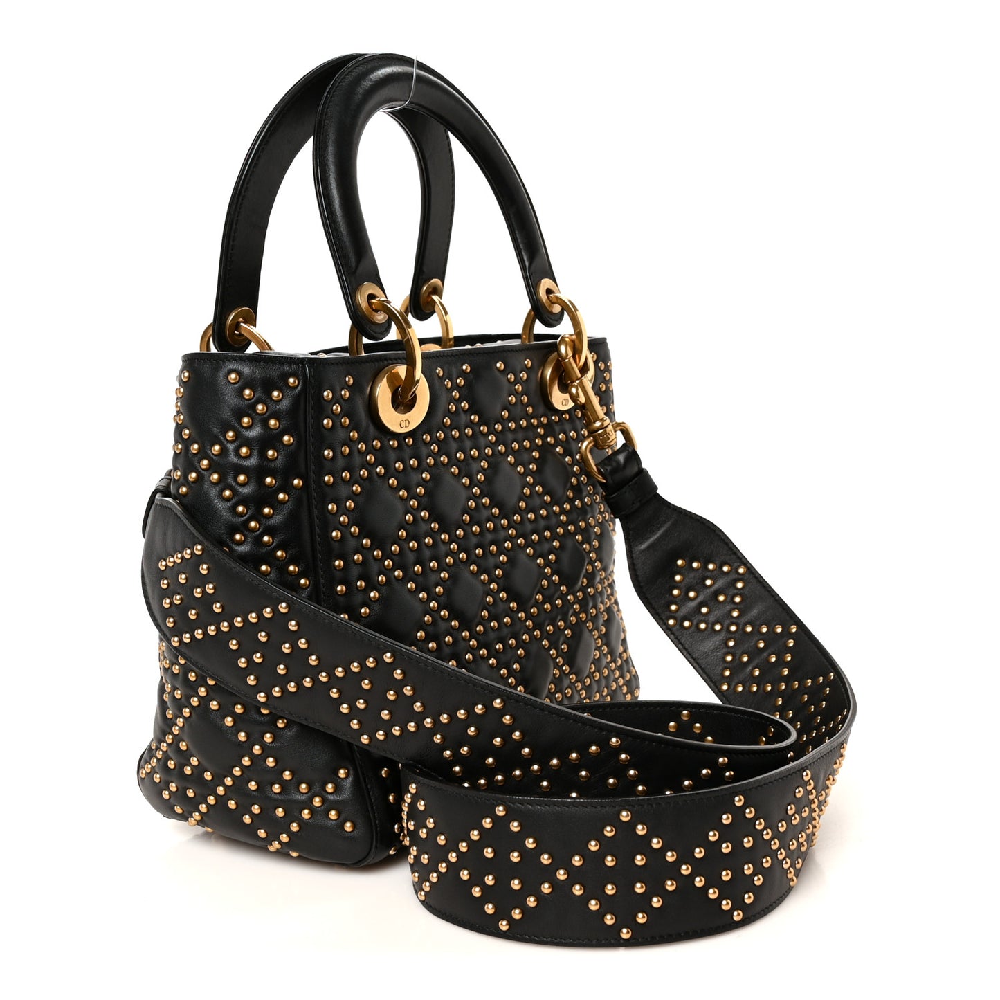 Calfskin Cannage Studded Medium Supple Lady Dior Black