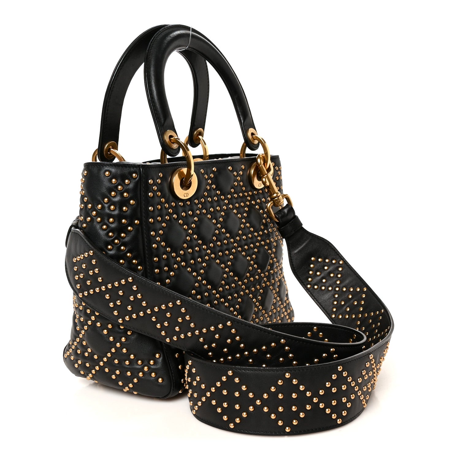 Christian Dior Calfskin Cannage Studded Medium Supple Lady Dior Black 3 of 10