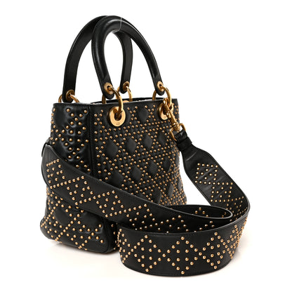Christian Dior Calfskin Cannage Studded Medium Supple Lady Dior Black 3 of 10