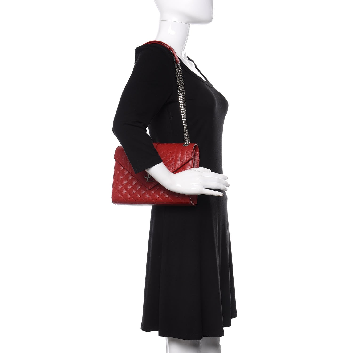 Saint Laurent Grain De Poudre Textured Mixed Matelasse Triquilt Medium Monogram Satchel Rouge Eros 2 of 10