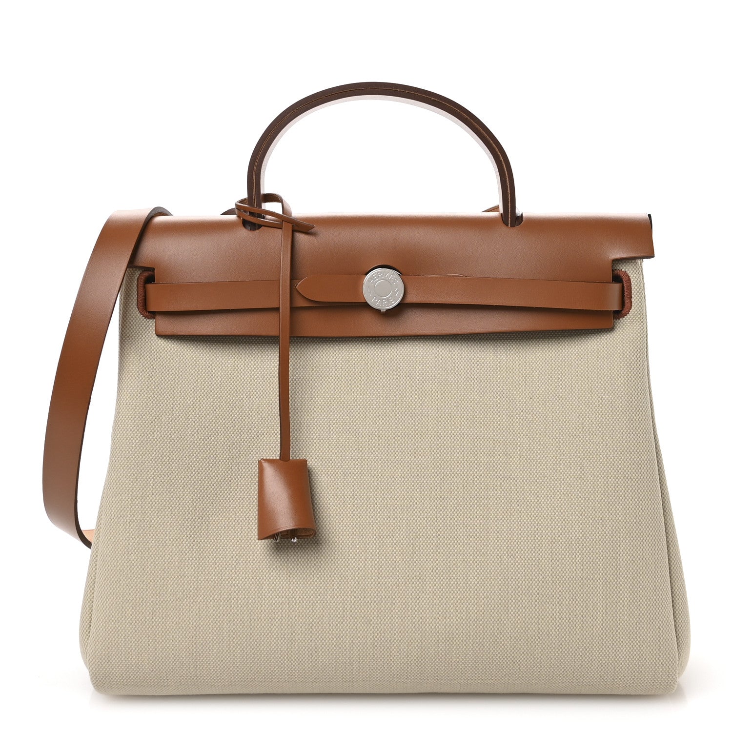 Hermes Military Toile Vache Hunter Herbag Zip Retourne 31 PM Beton Fauve 1 of 11