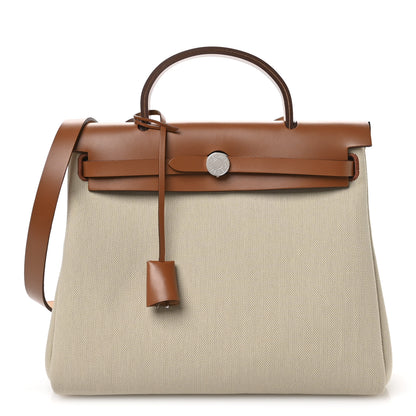 Hermes Military Toile Vache Hunter Herbag Zip Retourne 31 PM Beton Fauve 1 of 11
