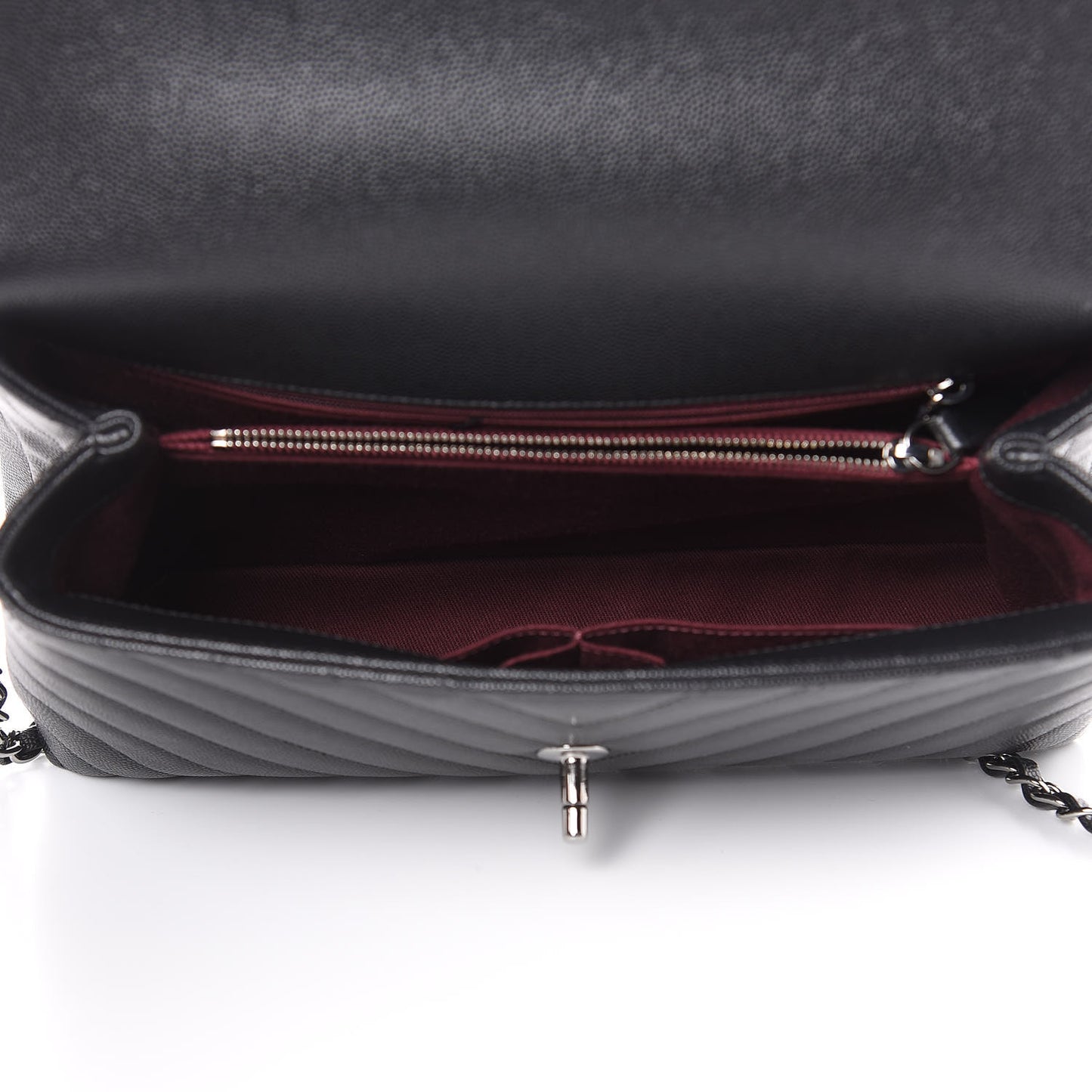 Caviar Chevron Quilted Small Coco Handle Flap Black
