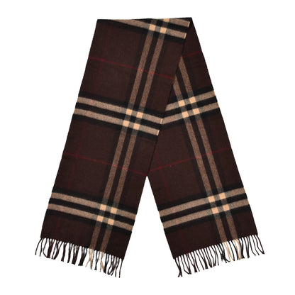 Burberry Cashmere Giant Check Fringe Scarf Dark Chestnut Brown 2 of 3