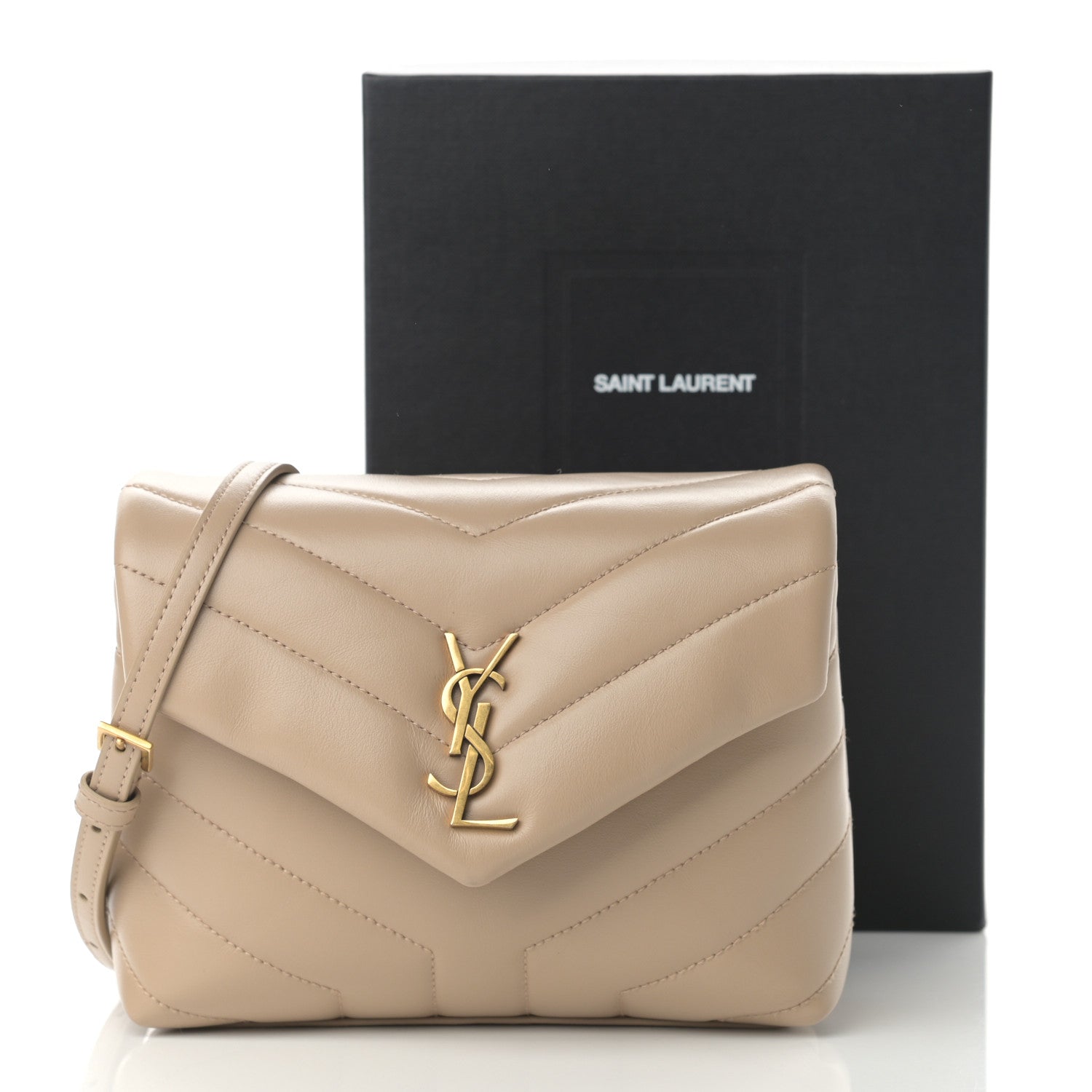 Saint Laurent Calfskin Y Quilted Monogram Toy Loulou Crossbody Bag Dark Beige 11 of 11