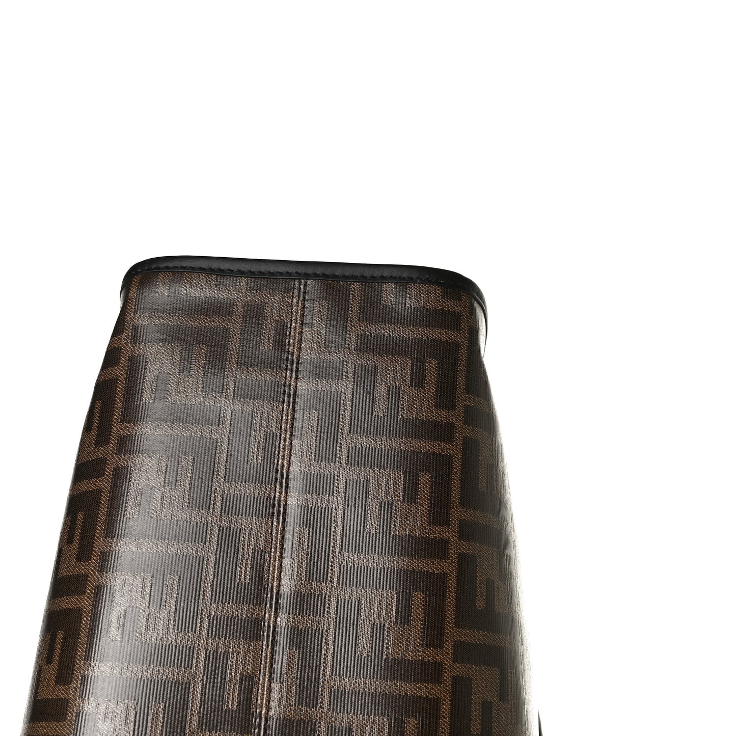 Glazed Fabric Vitello Century Plexiglass FF 1974 Stamp Patch Medium Runaway Shopper Tote Mogano Panna Black