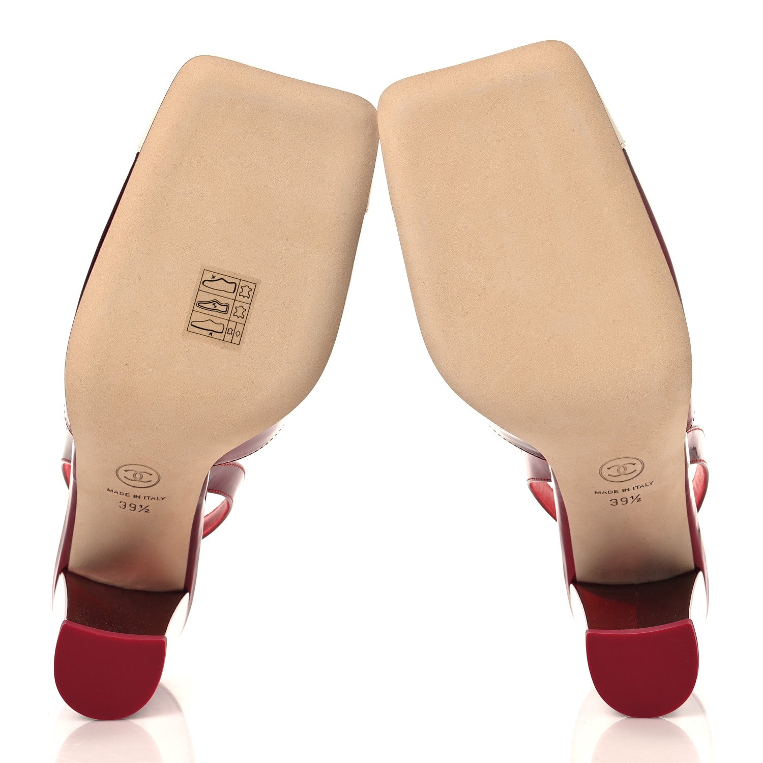 Chanel Laminated Calfskin Lambskin Cap Toe CC Slingback Pumps 39.5 Red Ivory 10 of 20