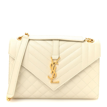 Saint Laurent Grain De Poudre Textured Mixed Matelasse Medium Triquilt Monogram Satchel Crema Soft 1 of 10