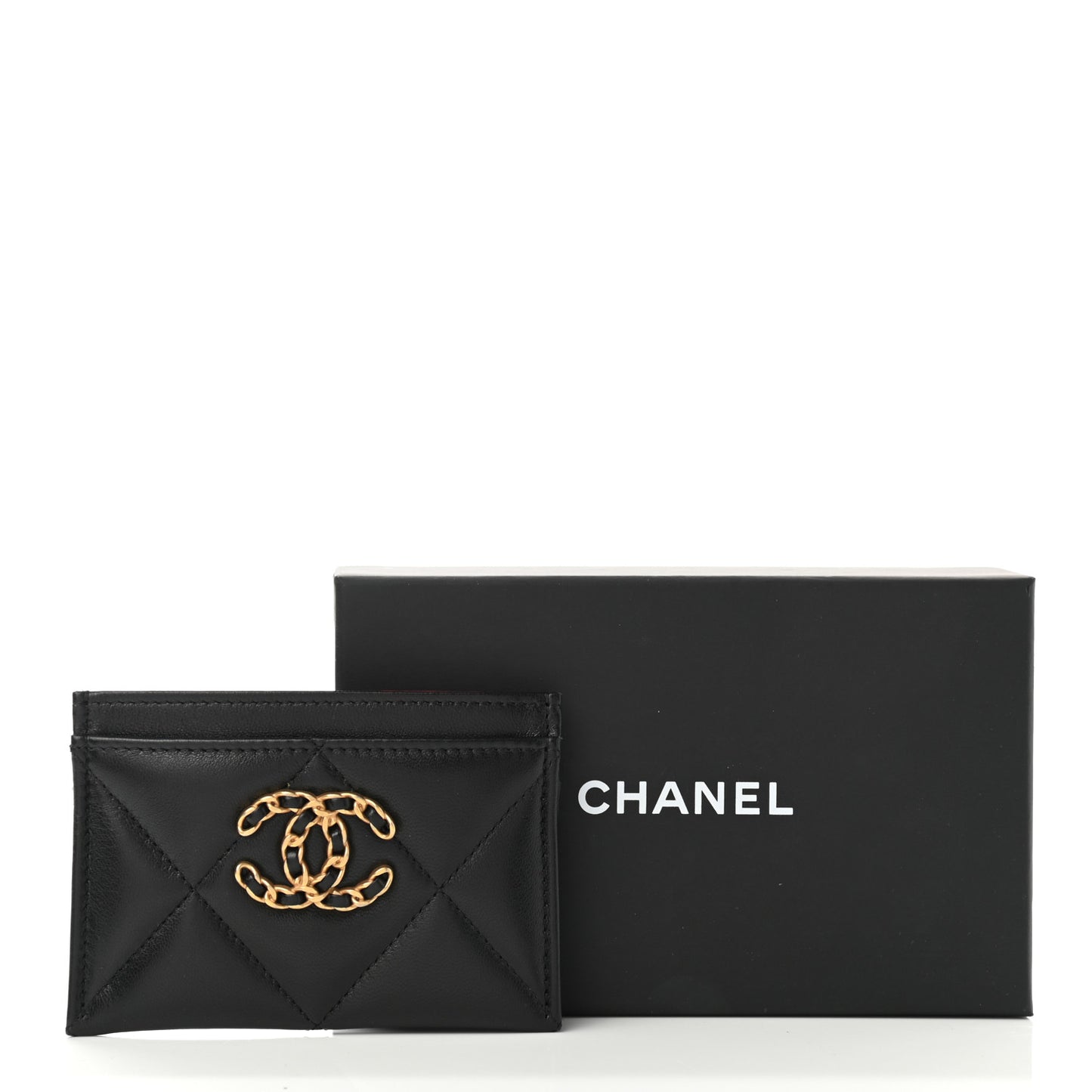 Lambskin Quilted Chanel 19 Card Holder Black