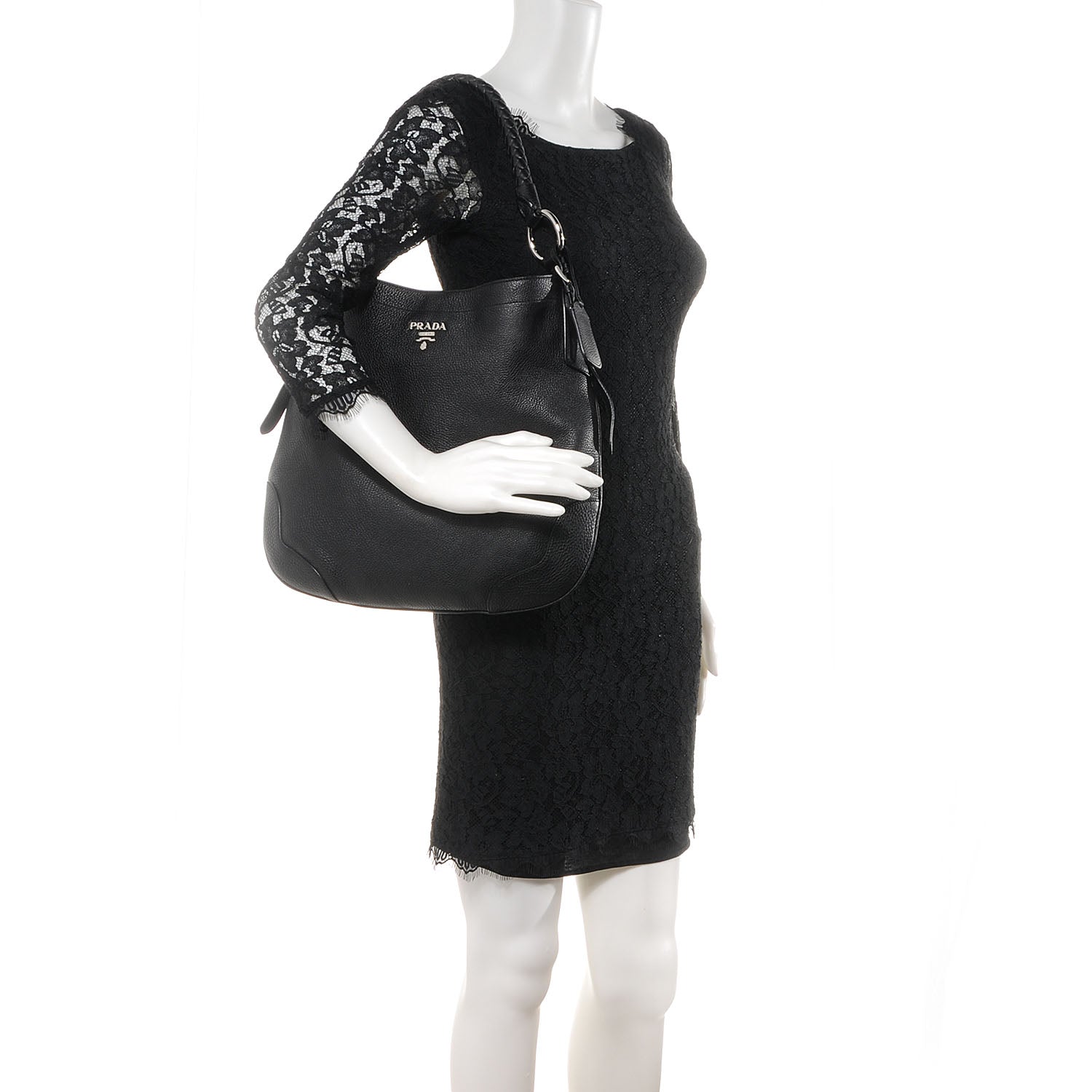 Prada Vitello Daino Braided Hobo Nero Black 2 of 10