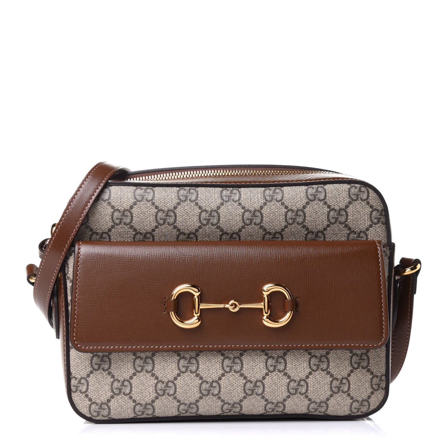 Gucci GG Supreme Monogram Small Horsebit 1955 Shoulder Bag Beige Brown Sugar 1 of 11