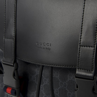 Gucci Soft GG Supreme Monogram Appia Calfskin Web Double Buckle Backpack Black 6 of 8
