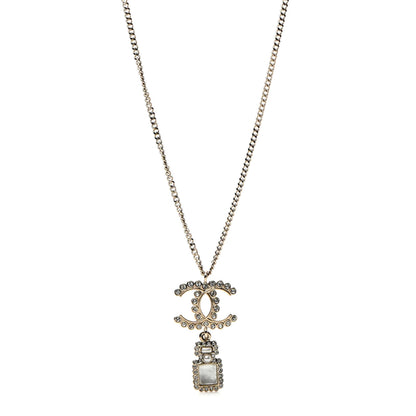 Chanel Crystal Pearl CC Perfume Bottle Necklace Pearly White Gold 1 of 5