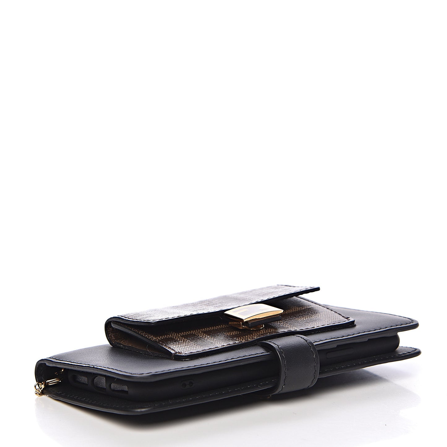 Vitello Century Glazed Fabric FF 1974 Baguette IPhone X Crossbody Black Mogano Panna