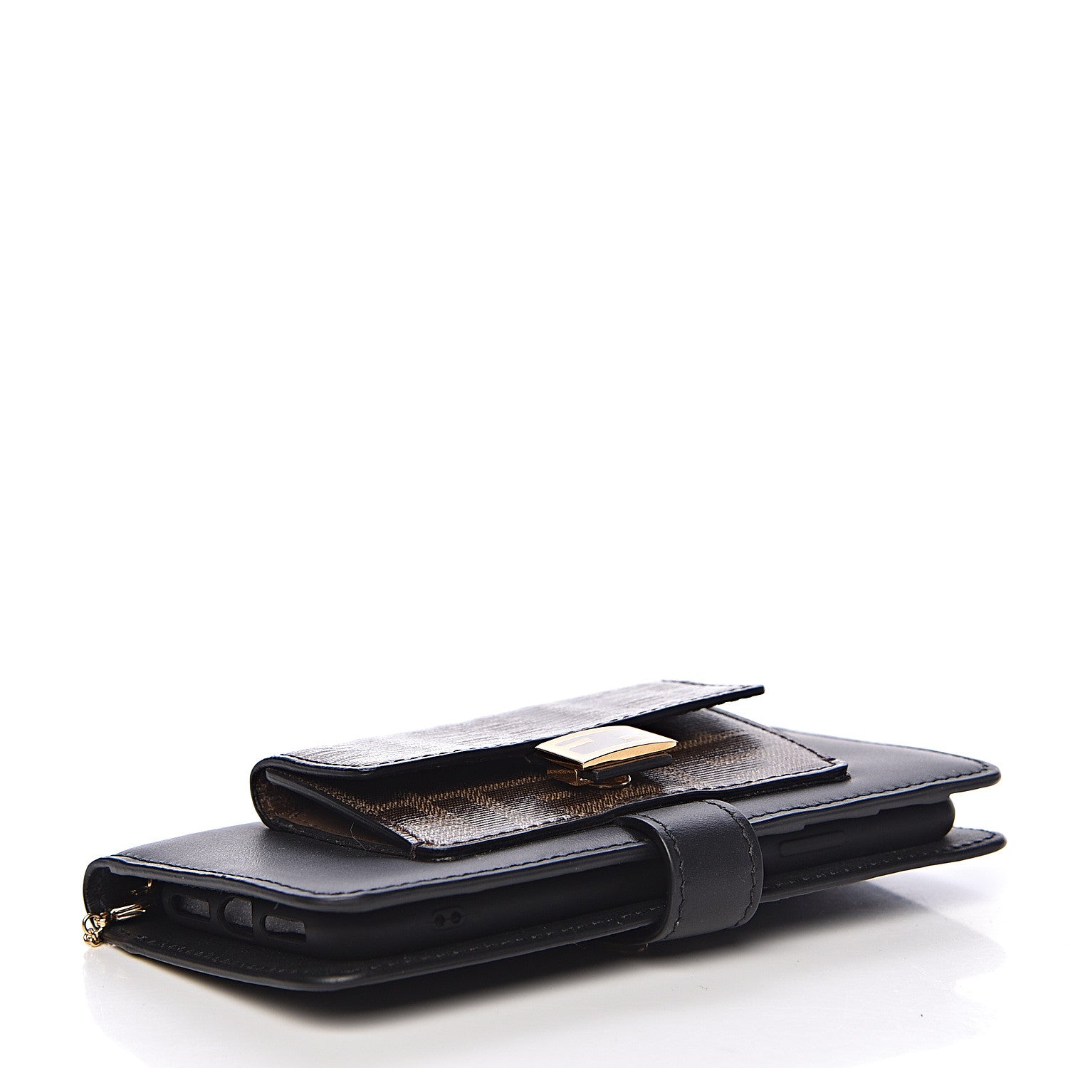Fendi Vitello Century Glazed Fabric FF 1974 Baguette IPhone X Crossbody Black Mogano Panna 4 of 11