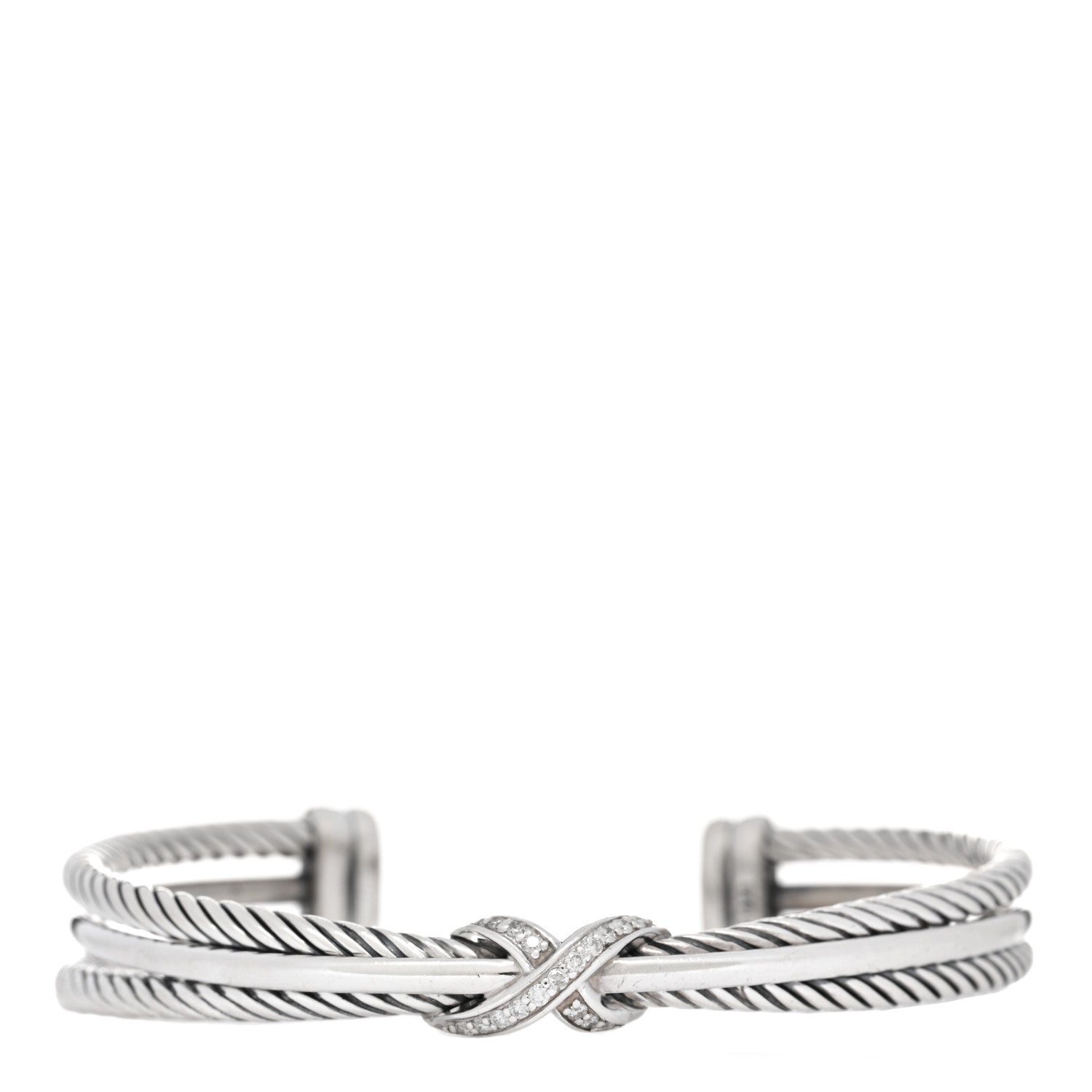 David Yurman Sterling Silver Diamond 7mm Crossover X Bracelet 1 of 3