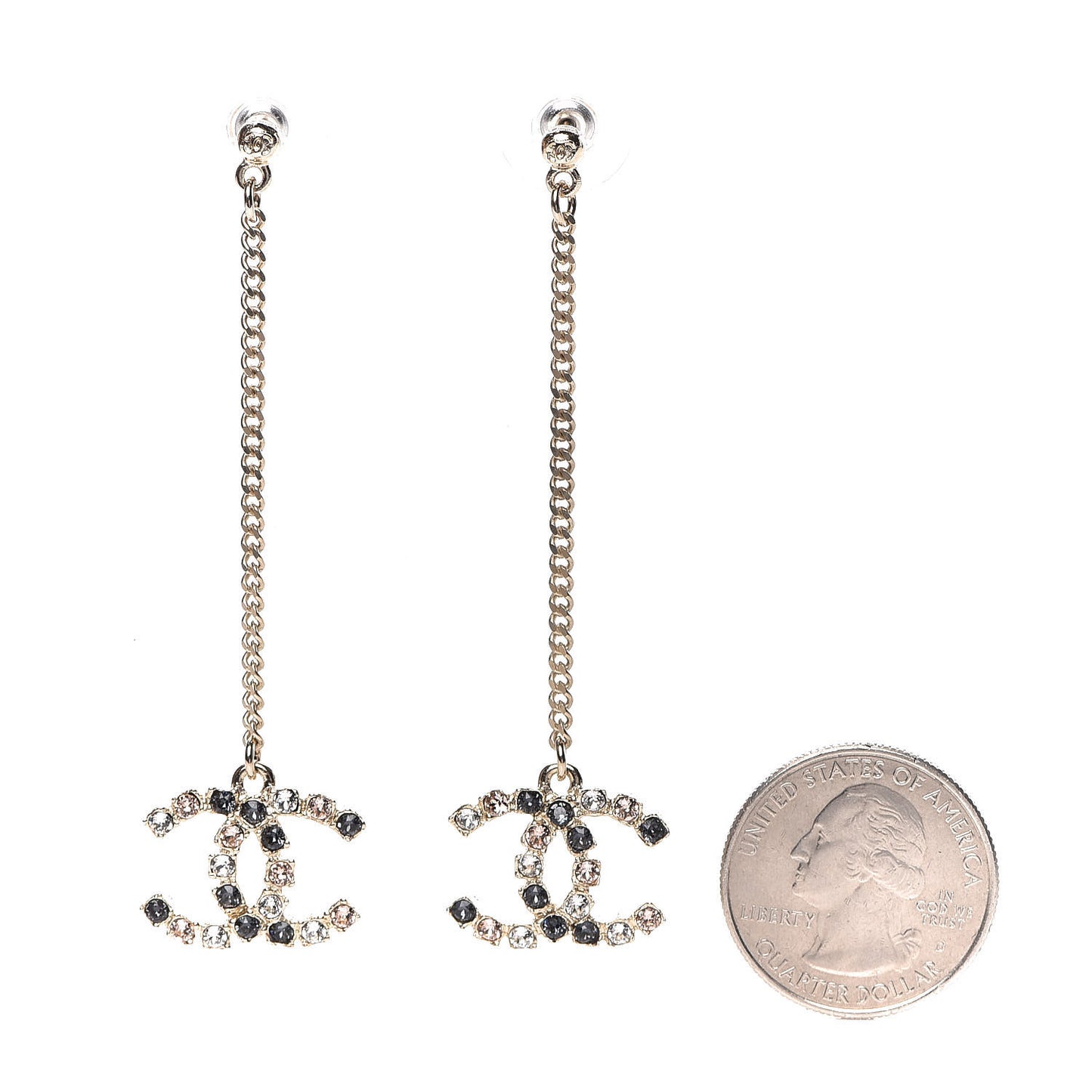 Crystal CC Drop Earrings Pink Grey Gold