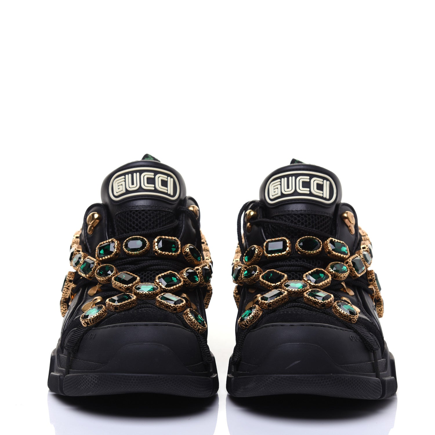 Gucci X SEGA Mesh Suede Calfskin Removable Crystals Mens Flashtrek Sneakers 9.5 Black Silver 2 of 14