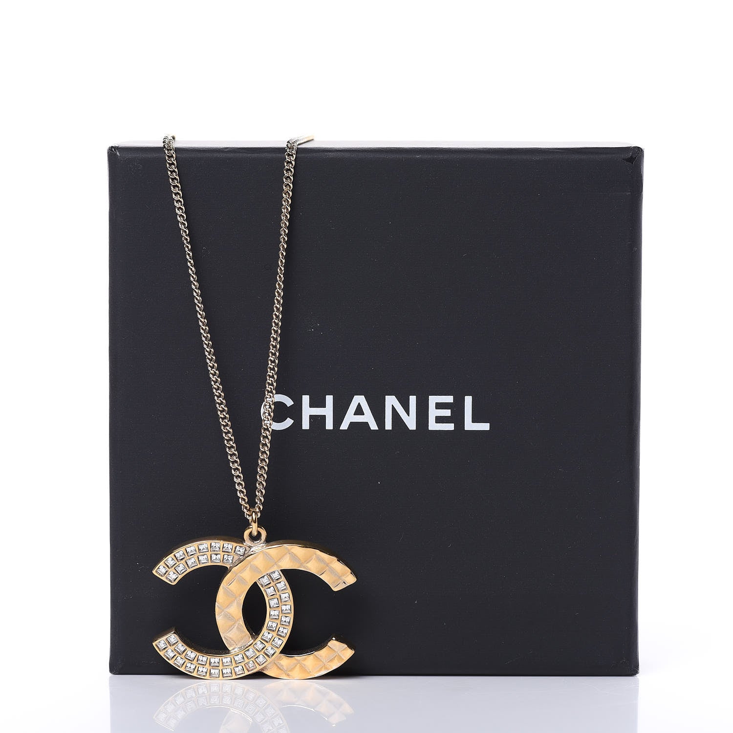 Chanel Baguette Crystal Quilted CC Pendant Necklace Gold 6 of 6