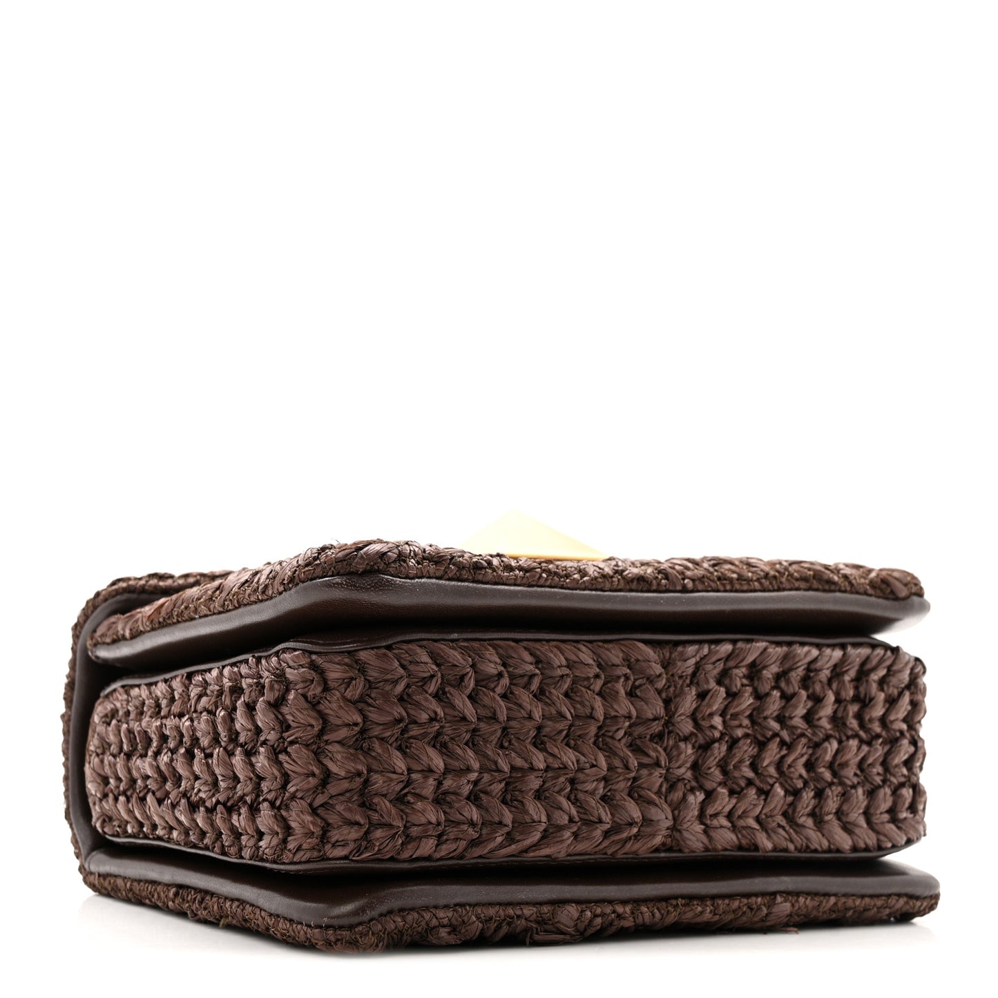 Raffia One Stud Chain Clutch Dark Brown