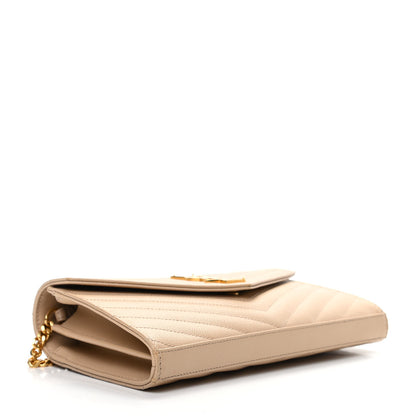 Saint Laurent Grain De Poudre Matelasse Chevron Monogram Chain Wallet Nude Powder 4 of 8