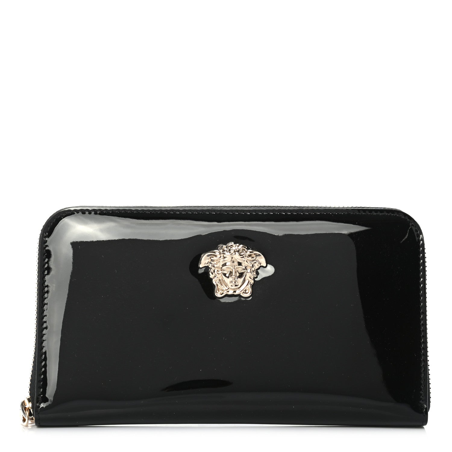 Versace Patent Palazzo Medusa Zip Around Wallet Black 1 of 5